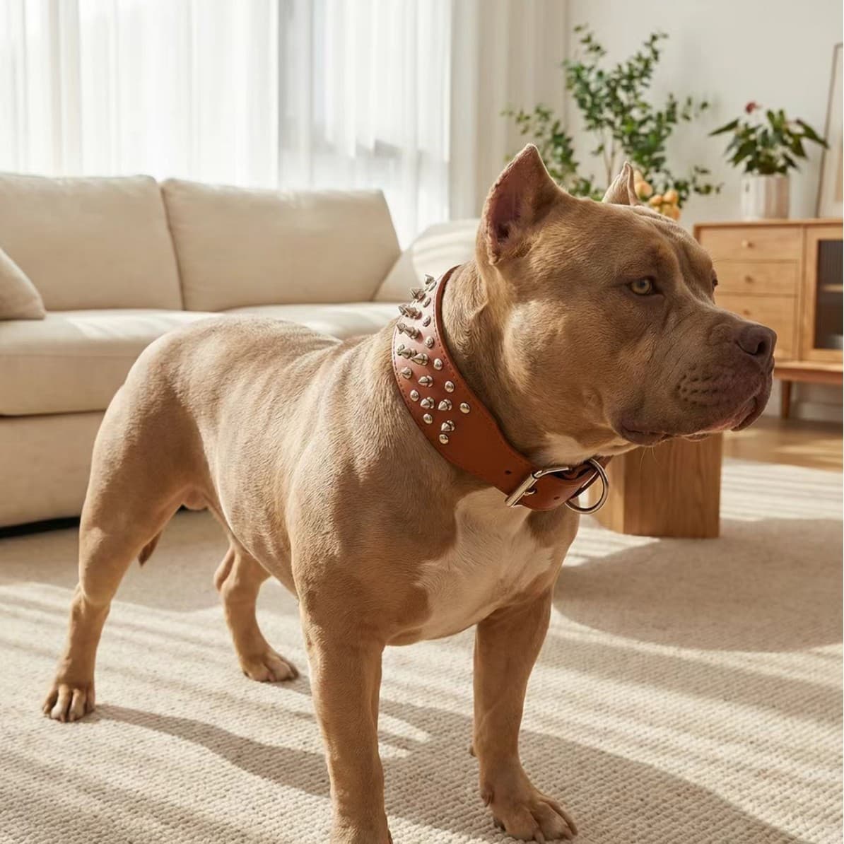 犬首輪 本革スタッズ装飾太め犬首輪大型犬用