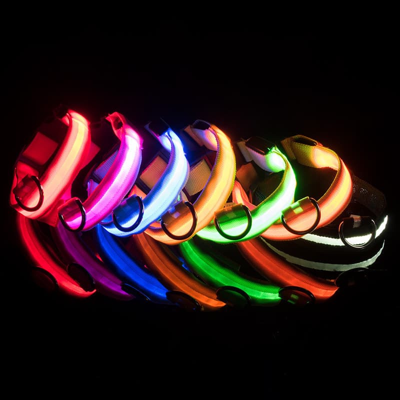 USB充電式 夜間安全LED発光式犬首輪