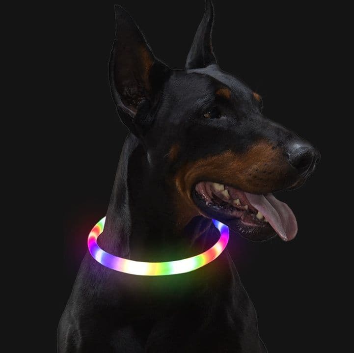 犬首輪 USB充電式 カラフルLED 発光パターン4種 夜間安全首輪