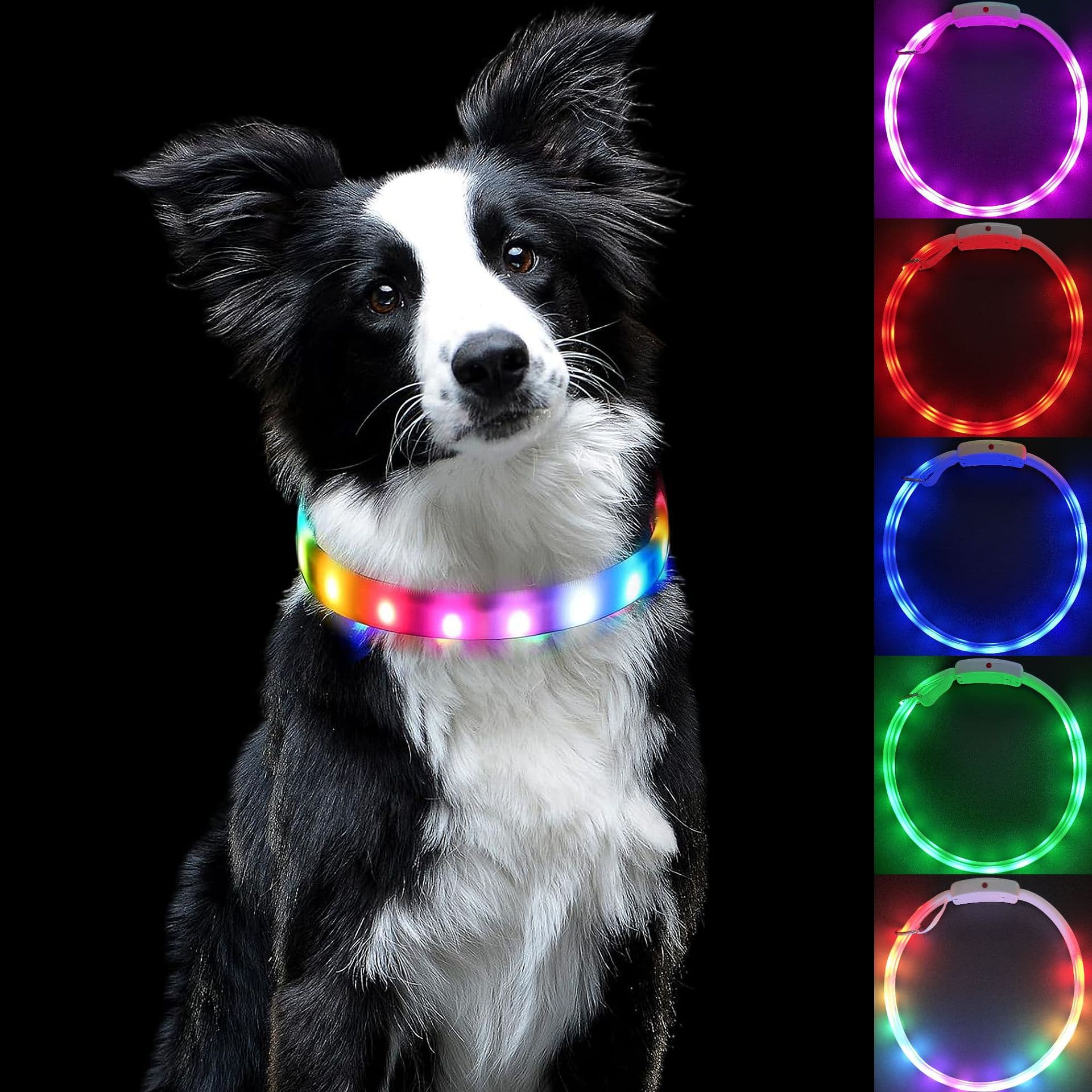 犬首輪 LED搭載 USB充電式 点滅パターン11種 夜間安全光る犬首輪